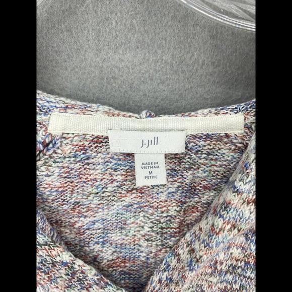 J. Jill Knit Sweater Womens Medium Multicolor Marled Hooded V Neck Tunic Top - Picture 5 of 7